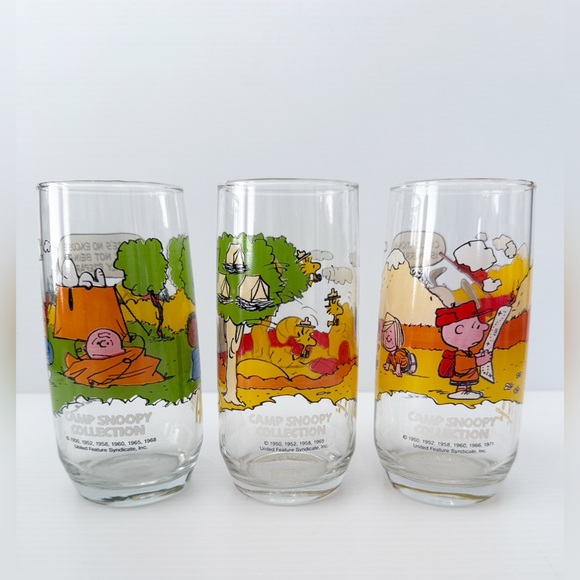 Vintage McDonald's Collector Glasses, 3 Peanuts- Camp Snoopy Collection …